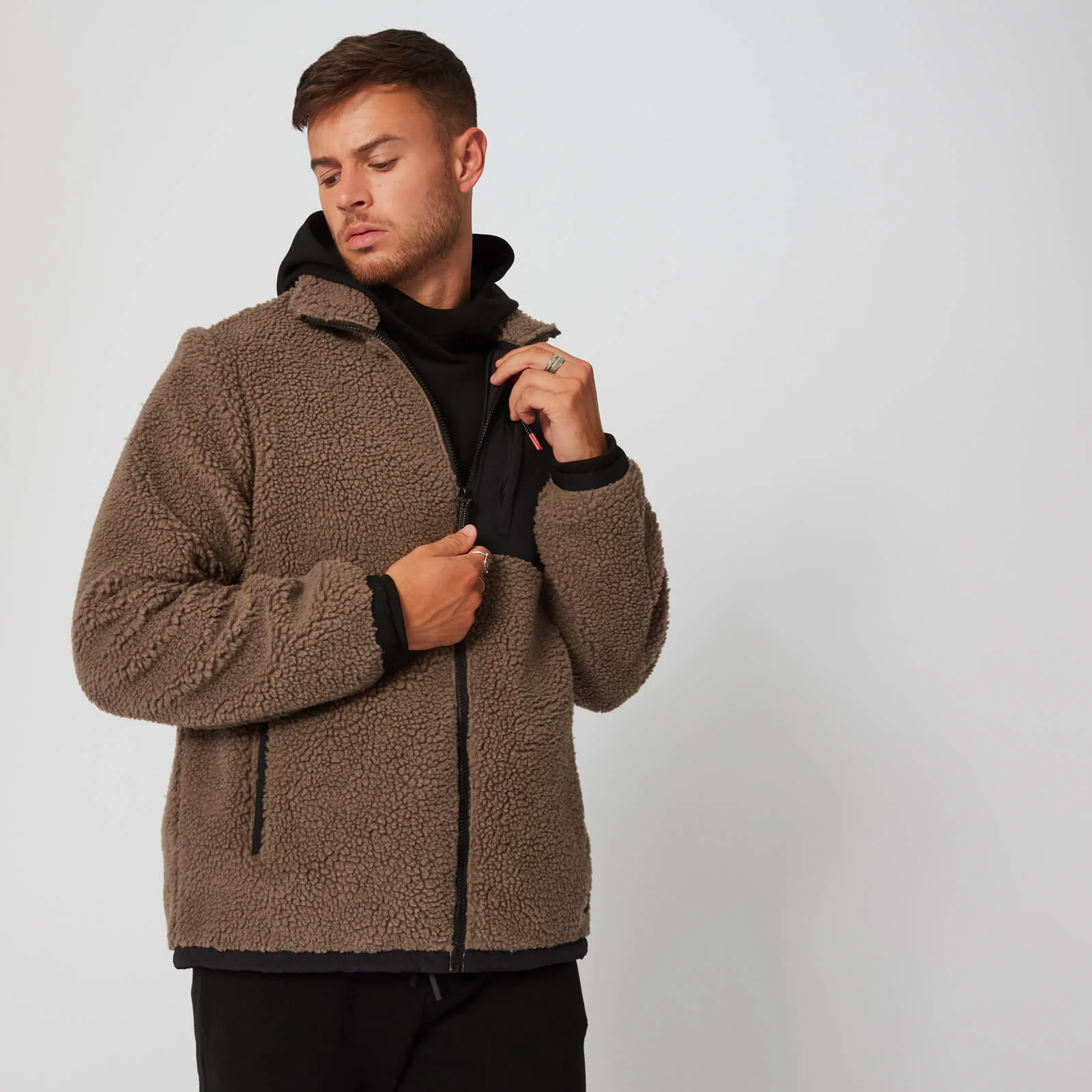 Borg 男士绒毛拉链外套 - 咖啡 - XS 图片 1