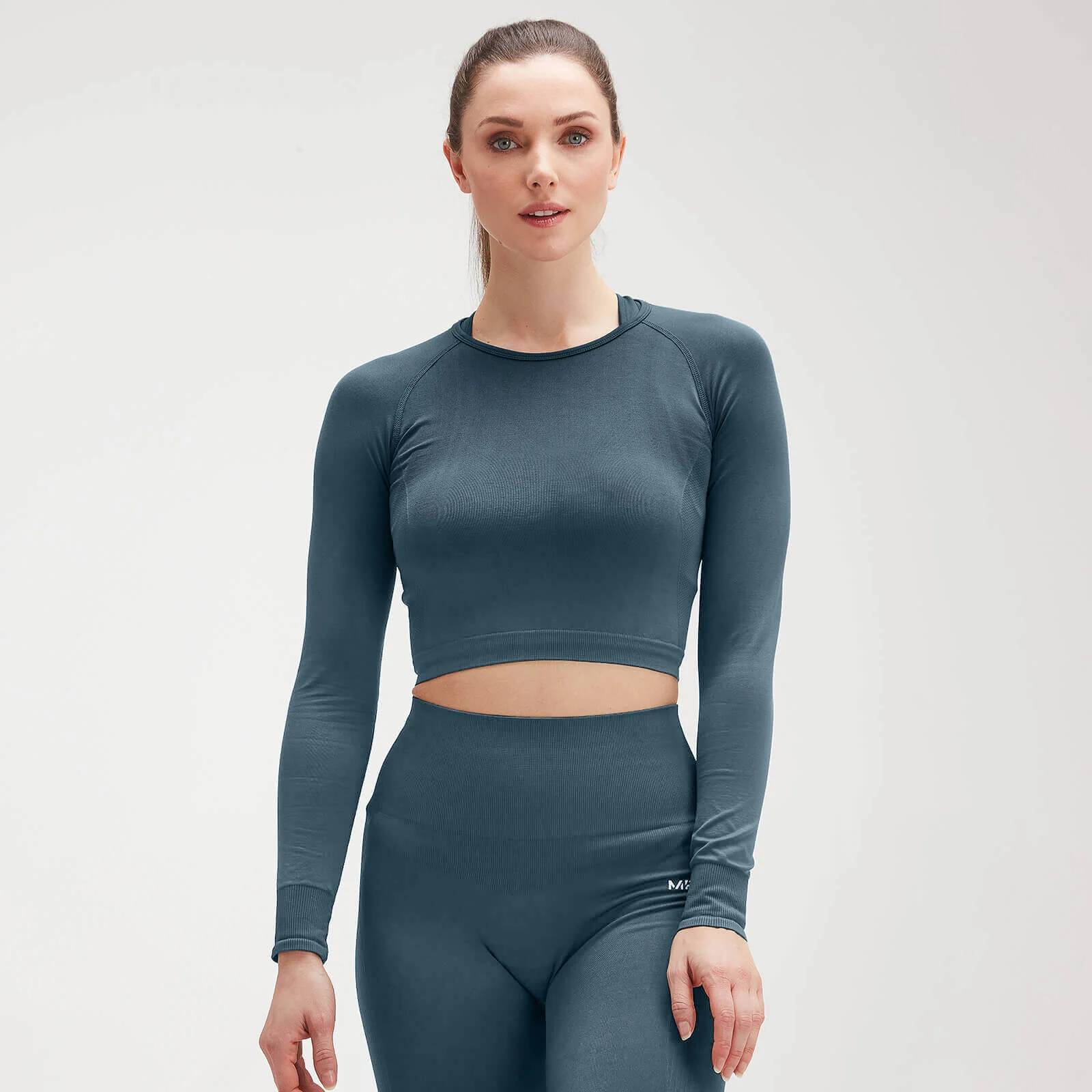 MP Women's Shape Seamless Ultra Long Sleeve Crop Top - Deep Sea Blue - XXS 图片 1