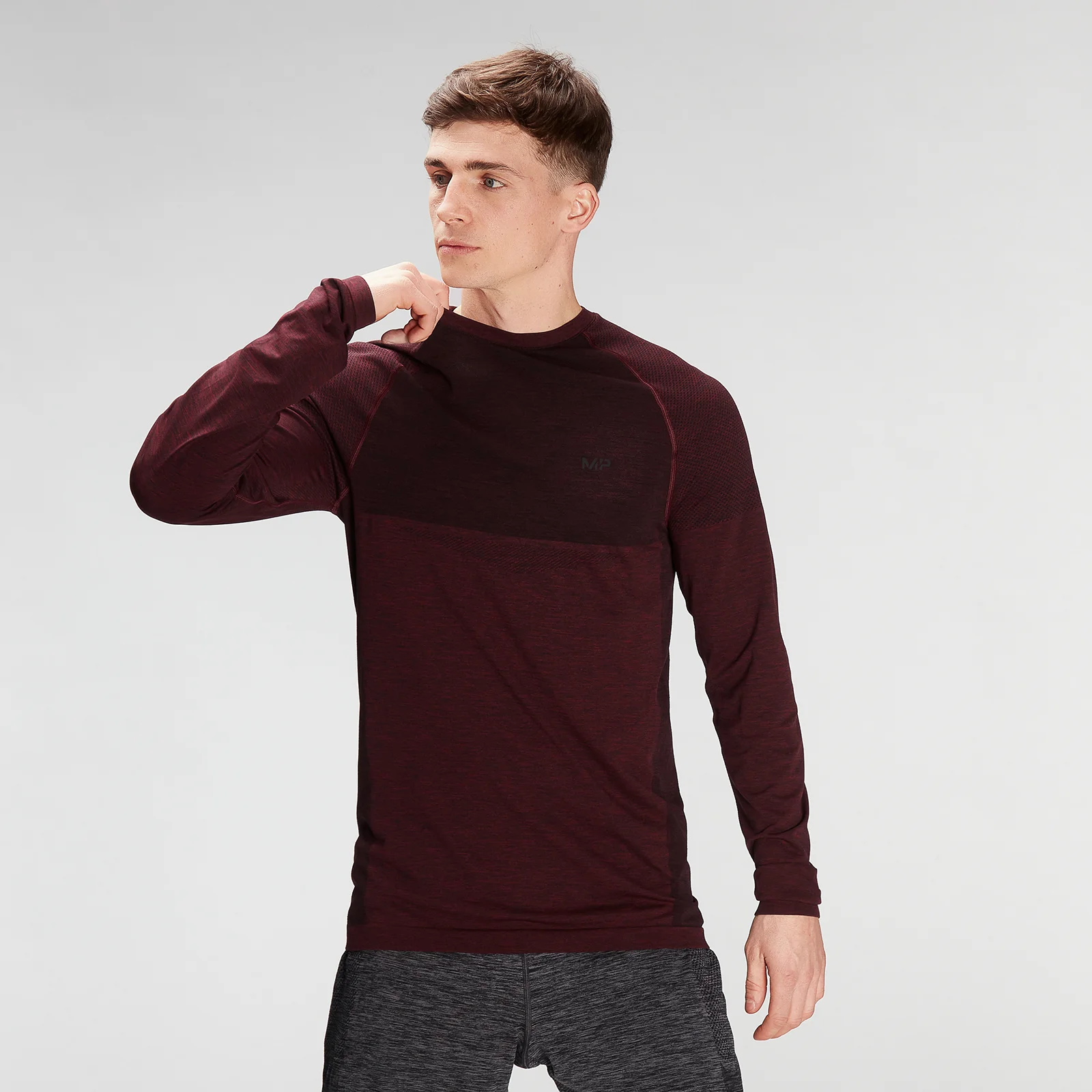 MP Men's Essential Seamless Long Sleeve Top- Washed Oxblood Marl - XXS 图片 1