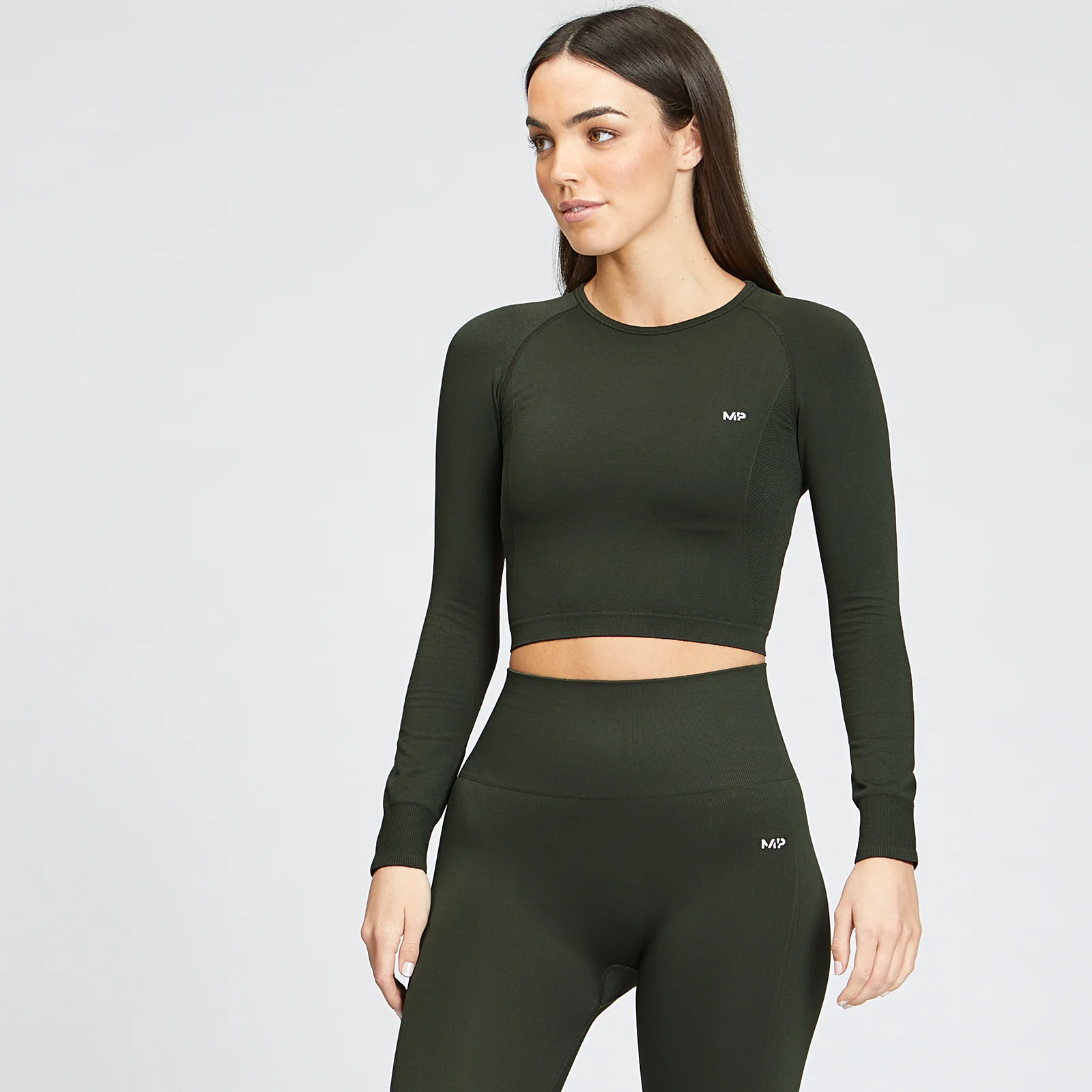 MP Women's Shape Seamless Long Sleeve Crop Top - Vine Leaf - XXS 图片 1