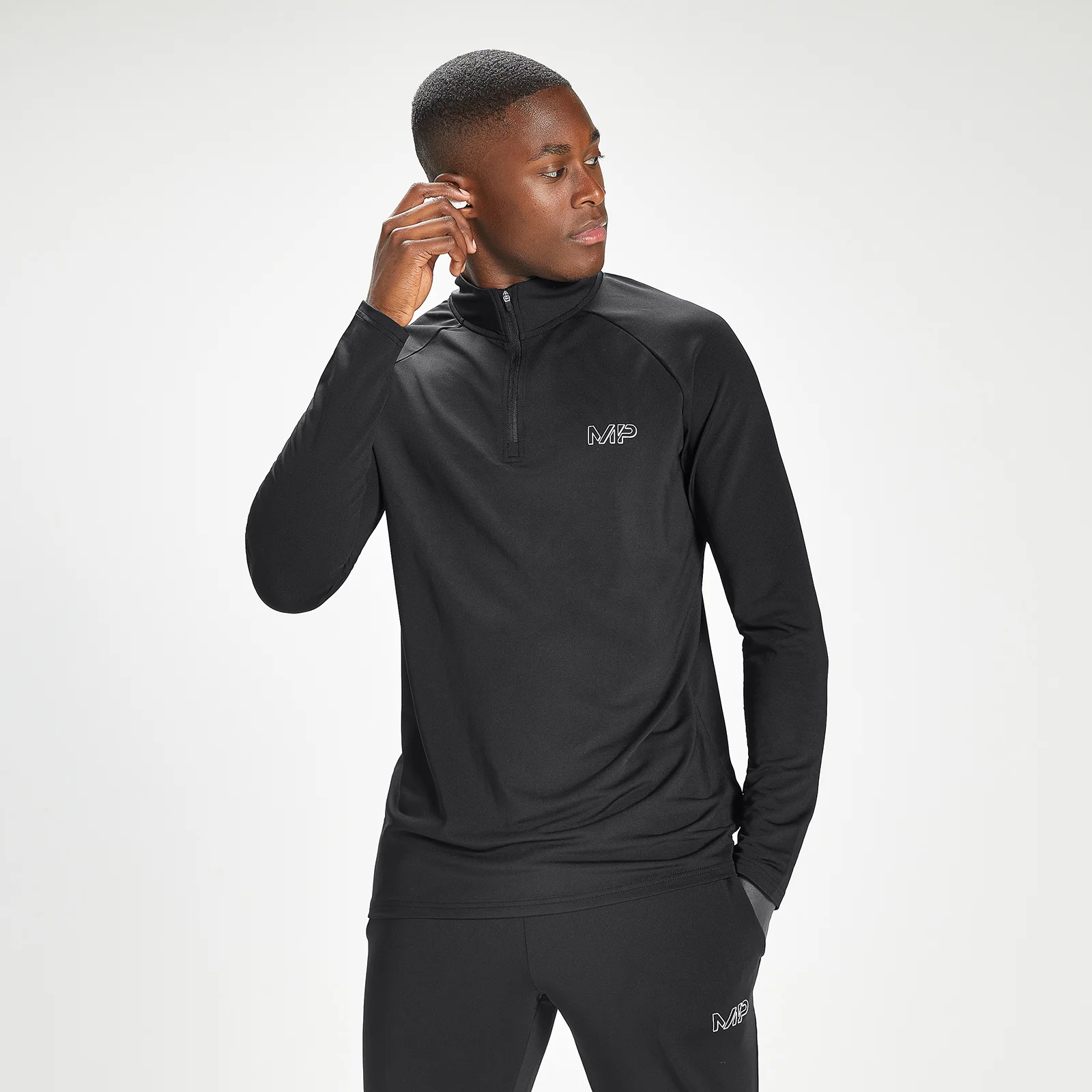 MP男士Infinity Mark系列印花训练1/4拉链上衣 - 黑色 - XXS 图片 1
