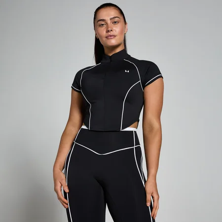 Tempo节奏系列女士撞色镶边1/4拉链上衣 - 黑色