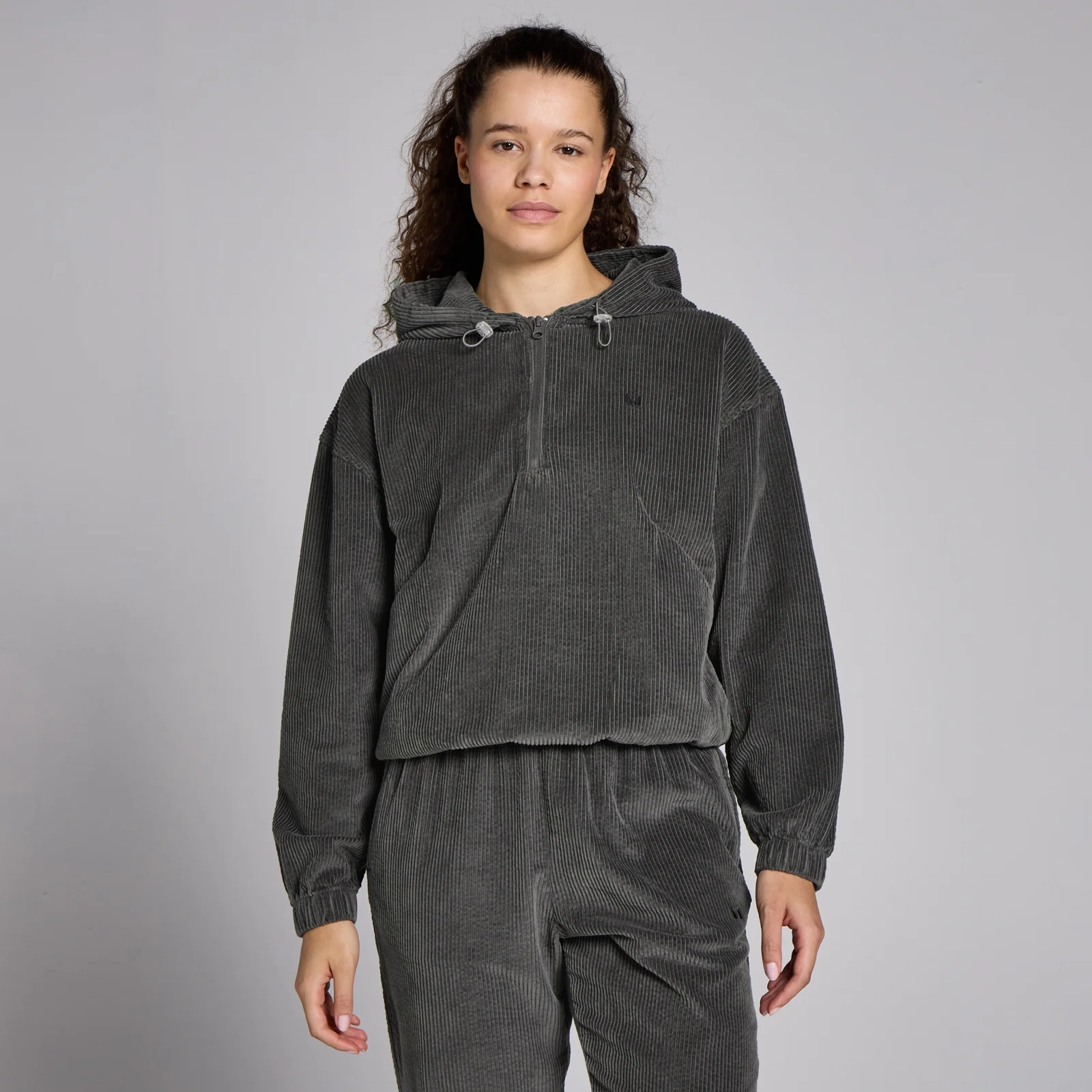 Lifestyle生活方式系列女士灯芯绒1/4拉链帽衫 - 枪金属色 - L 图片 1