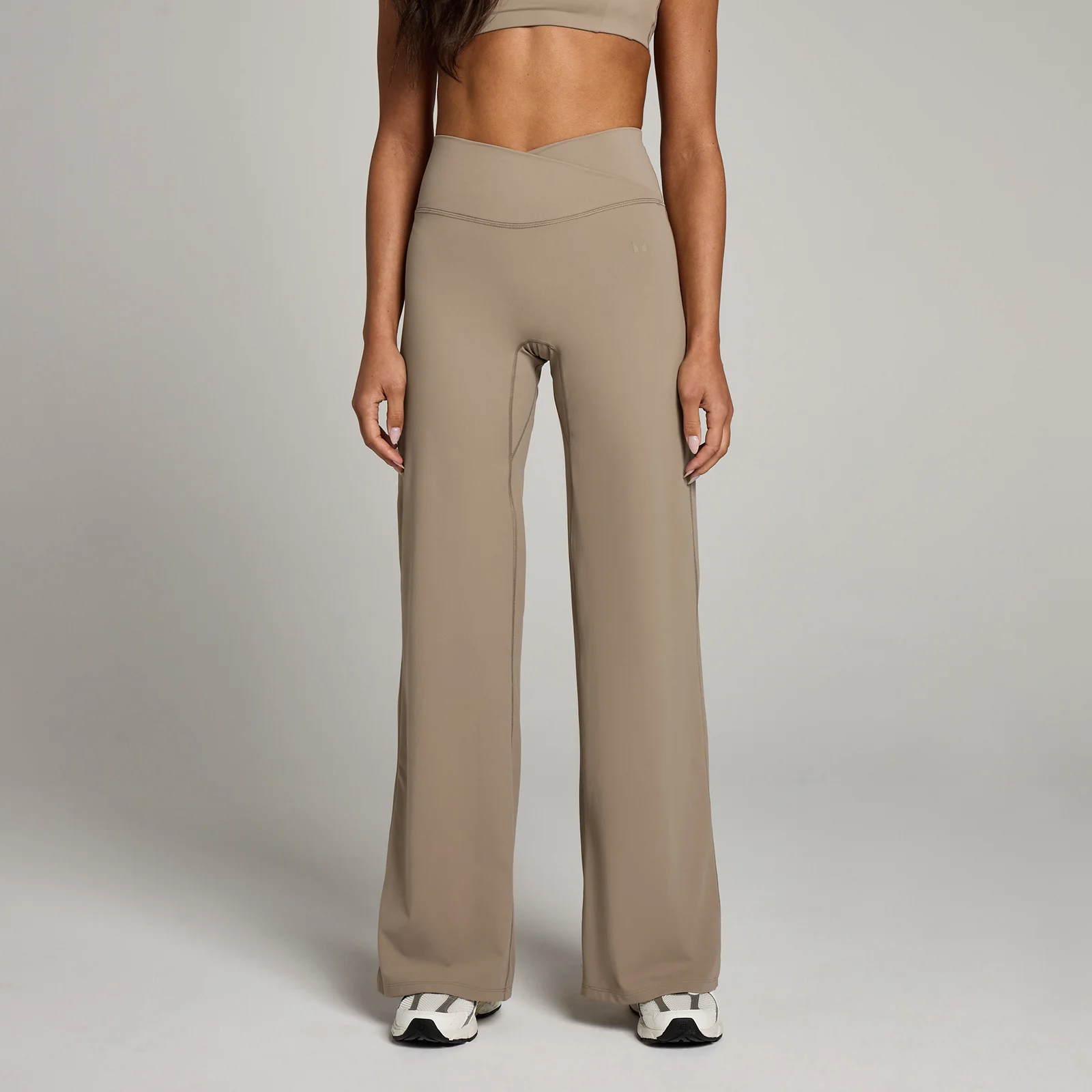 女士健身交叉阔腿紧身裤 - 浅灰褐色 - L 图片 1