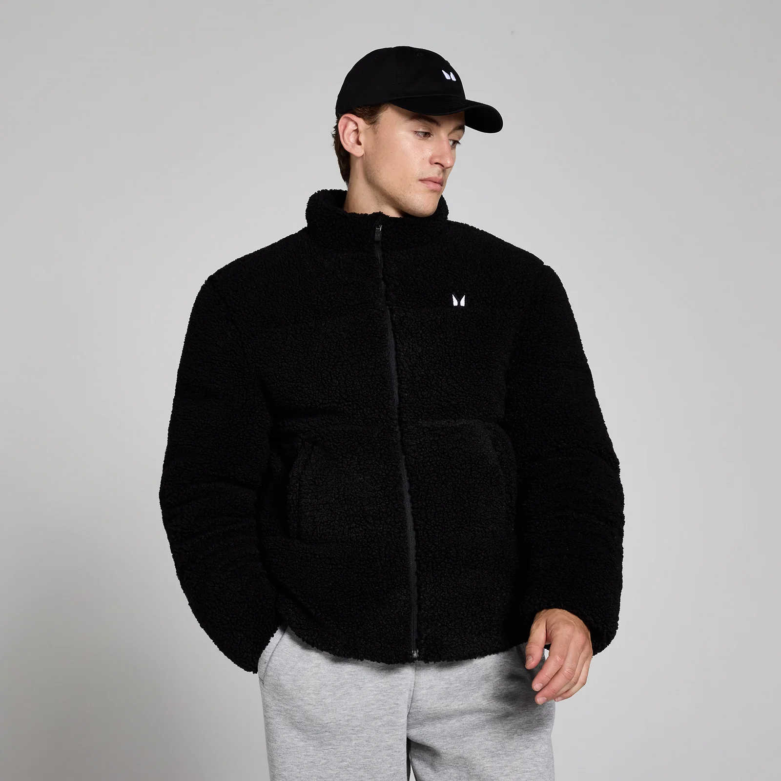 男士仿羊羔绒羽绒服 - 黑色 - XL 图片 1