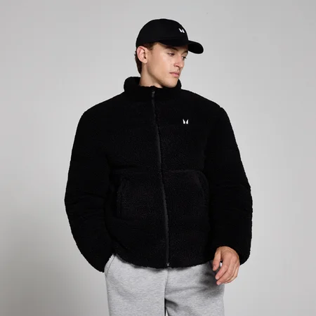 男士仿羊羔绒羽绒服 - 黑色