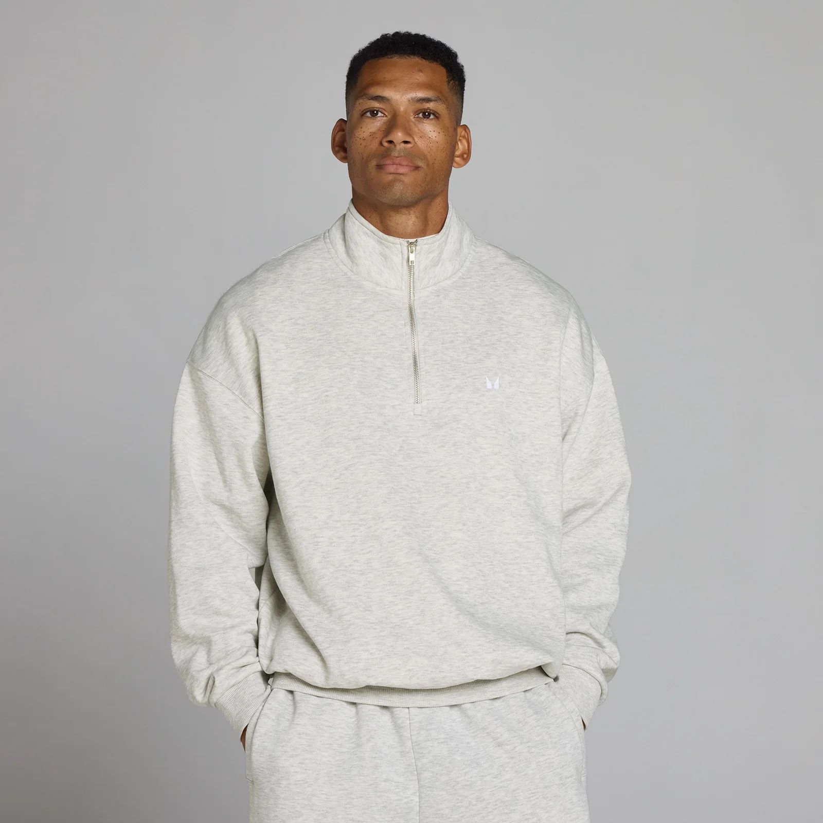 MP Men's Rest Day Oversized 1/4 Zip - Light Grey Marl - M 图片 1